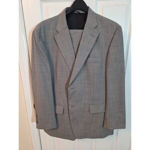 Haggar Black Label Gray Suit 44R 38x30 Worsted Wool Blend Stretch 2-Button